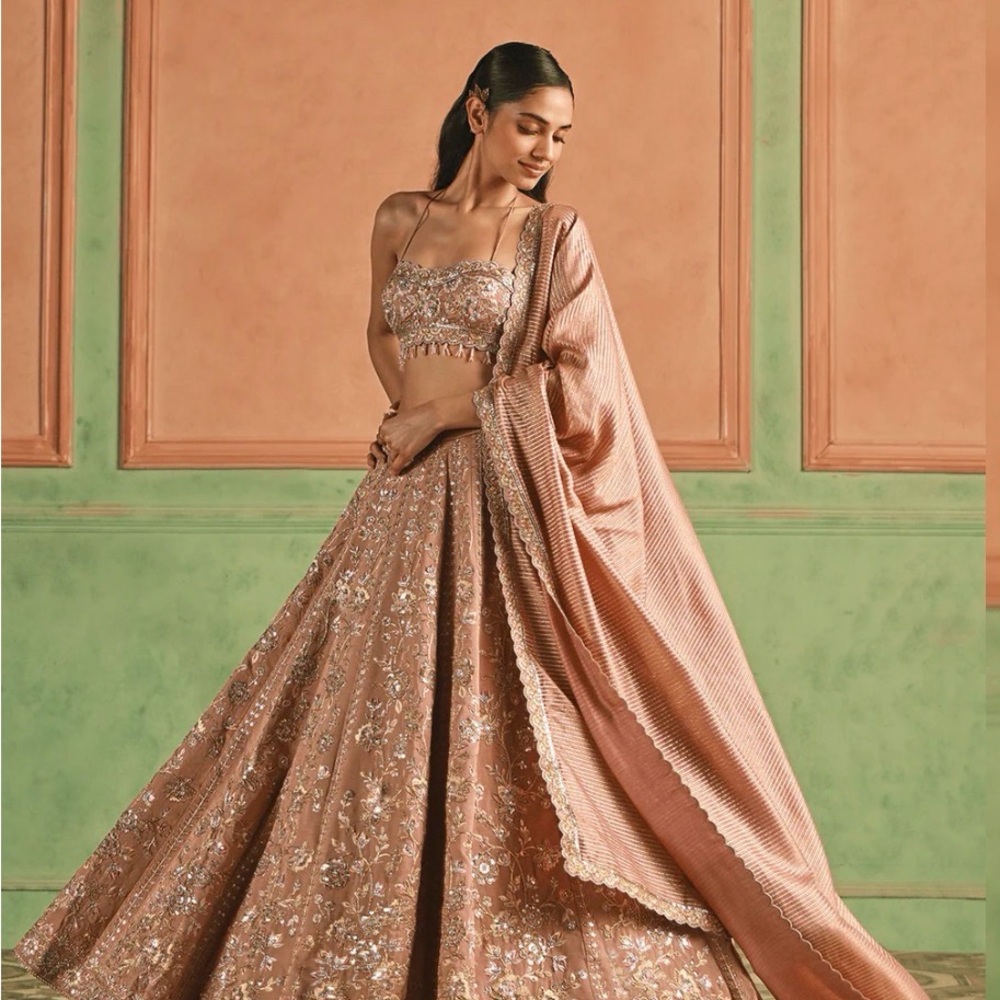 Strapless Embroidered Lehenga in Rose Gold - Women Dresses Strapless